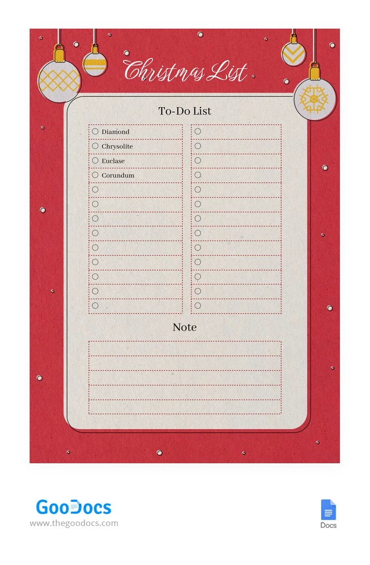 Liste de choses à faire pour Noël Rouge - free Google Docs Template - 10064980