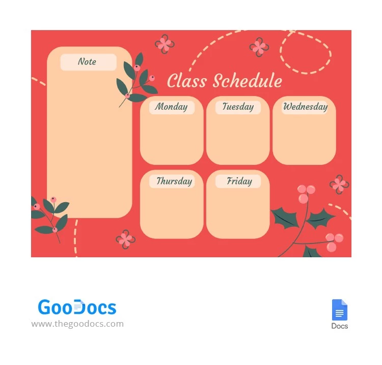 Red Class Schedule - free Google Docs Template - 10062830