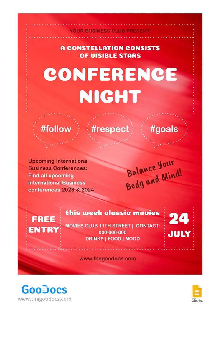 Red Conference Night Advertisement Poster - free Google Docs Template - 10066053