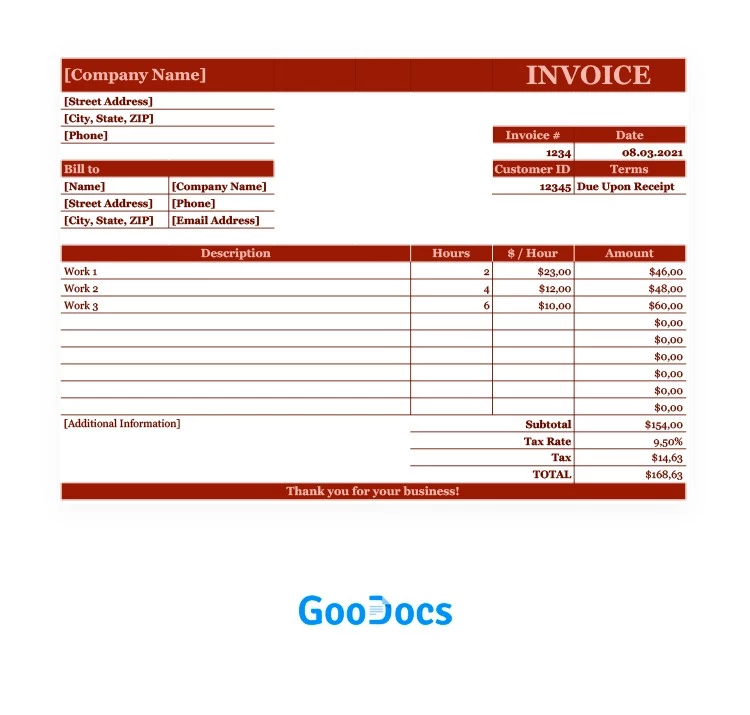 Red Invoice - free Google Docs Template - 10061956