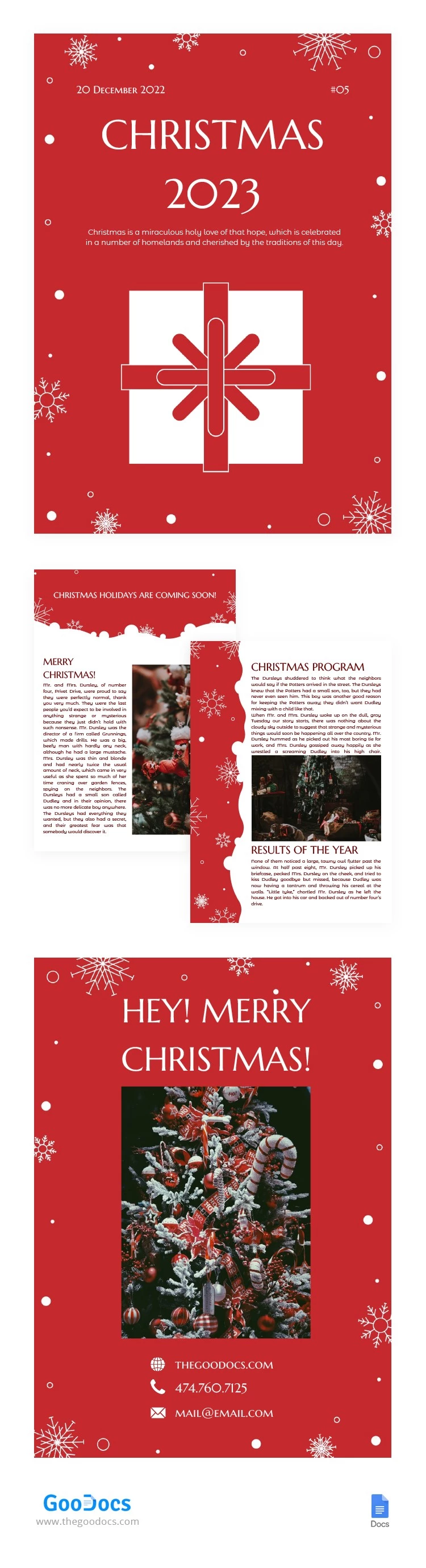 Bulletin d'information minimal de Noël rouge - free Google Docs Template - 10064797