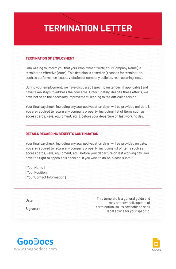 Red Minimal Termination Letter - free Google Docs Template - 10067500
