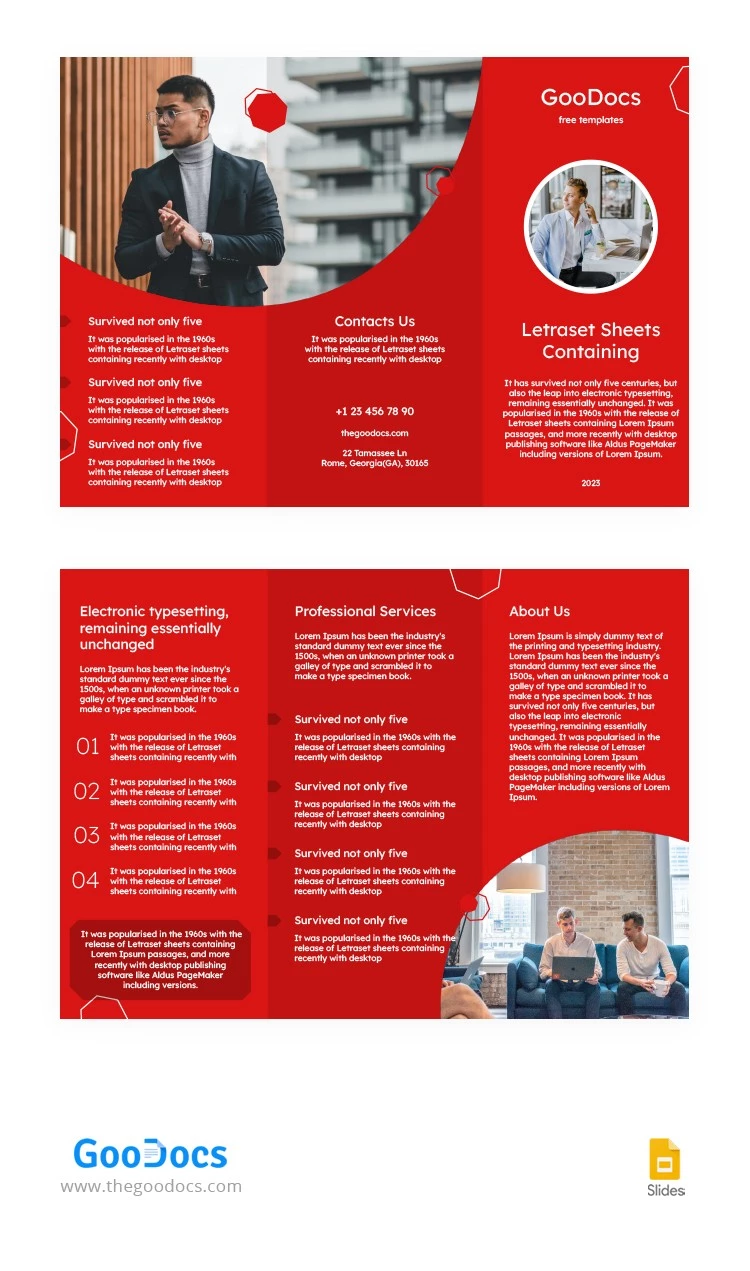 Brochure moderne rouge à trois volets - free Google Docs Template - 10065253