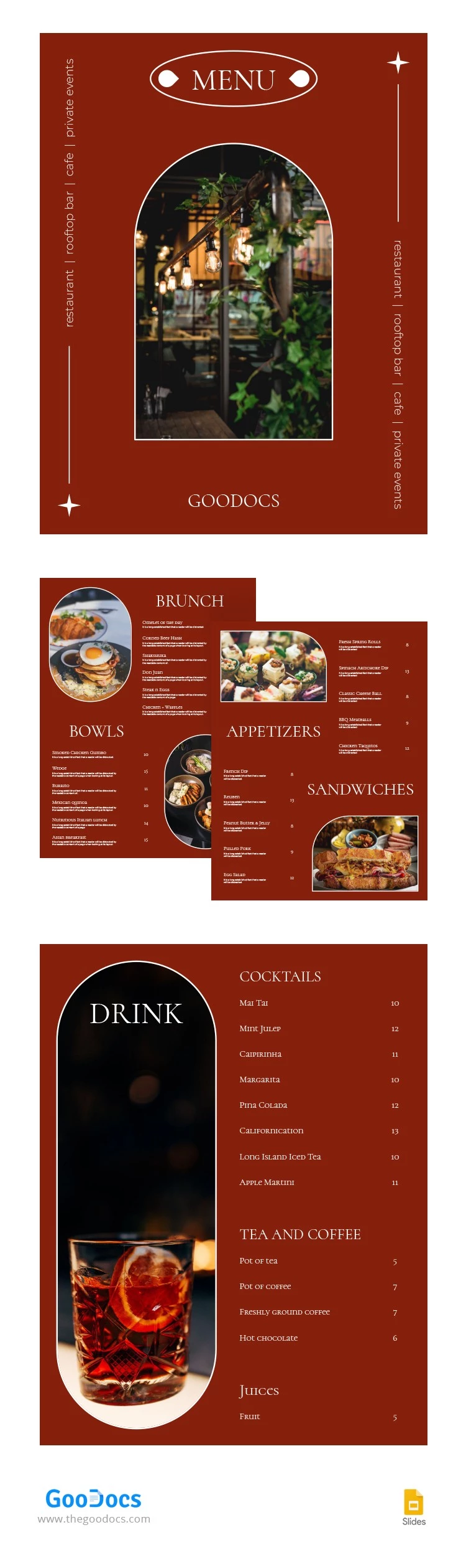 Menu del ristorante moderno rosso - free Google Docs Template - 10063745