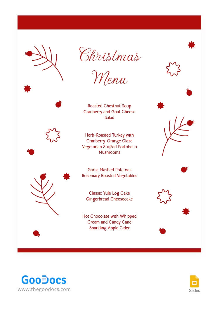 Menu de Noël du restaurant avec un motif rouge - free Google Docs Template - 10066651