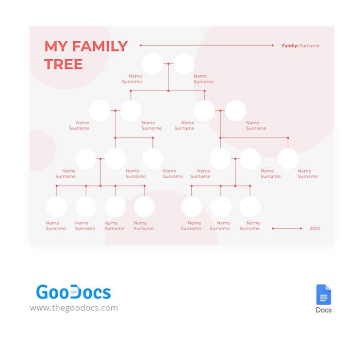 Árvore genealógica simples vermelha - free Google Docs Template - 10066261