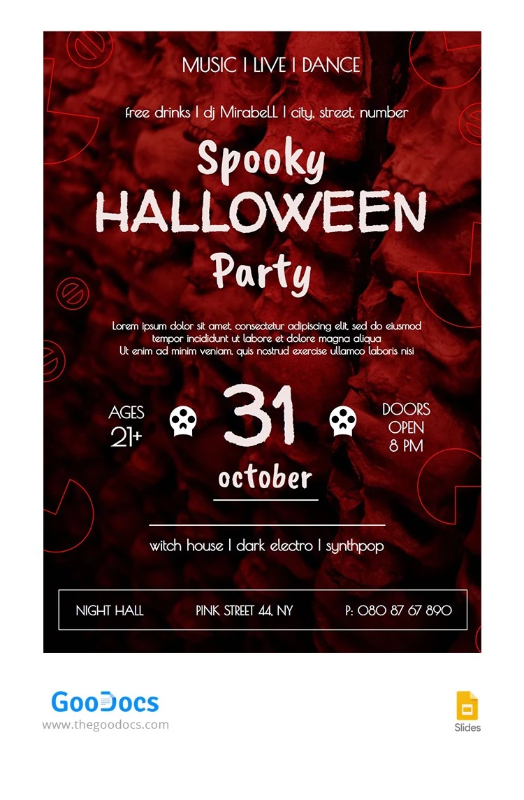 Roter unheimlicher Halloween-Party-Poster - free Google Docs Template - 10066147