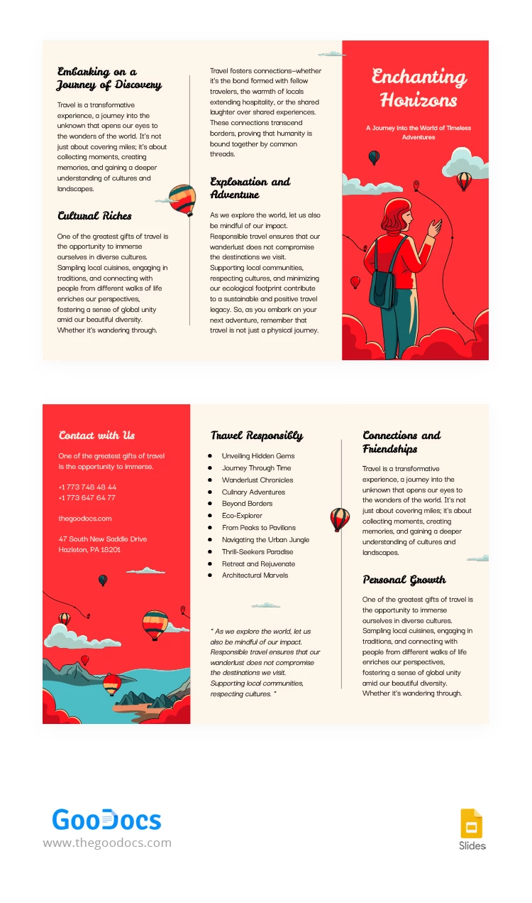Brochure di Viaggio Elegante in Rosso - free Google Docs Template - 10067709