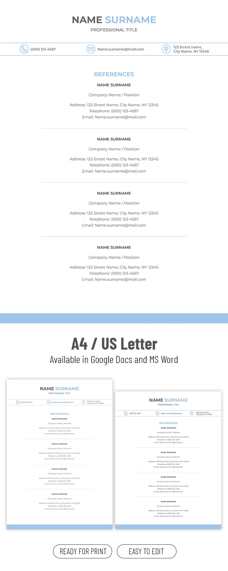Vista previa de Plantilla de lista de referencias para Google Docs and Microsoft Word