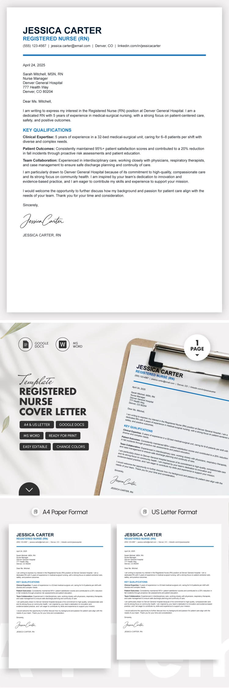 Preview of Registered Nurse Cover Letter Template for Google Docs and Microsoft Word