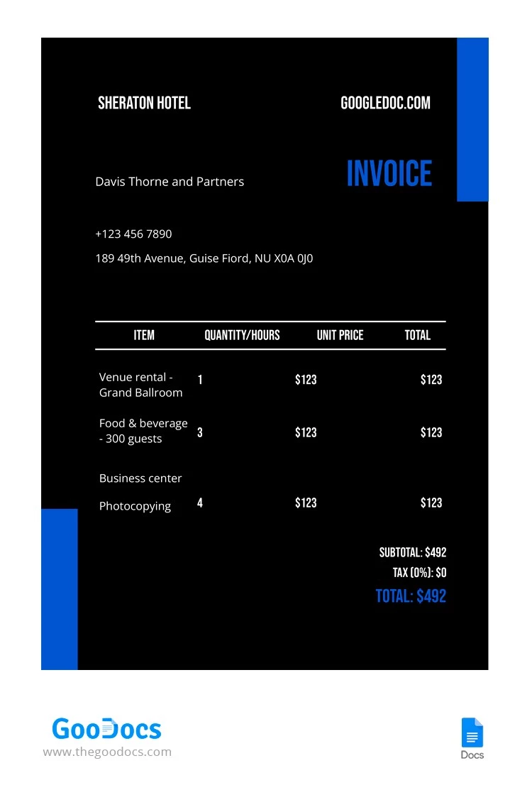 Facture de location sombre - free Google Docs Template - 10064781