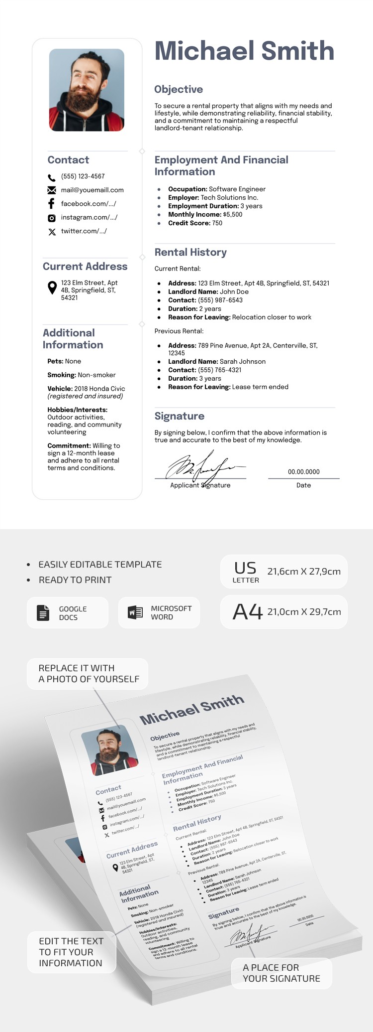 Free Basic Rental Resume Template in Google Docs and Microsoft Word ...
