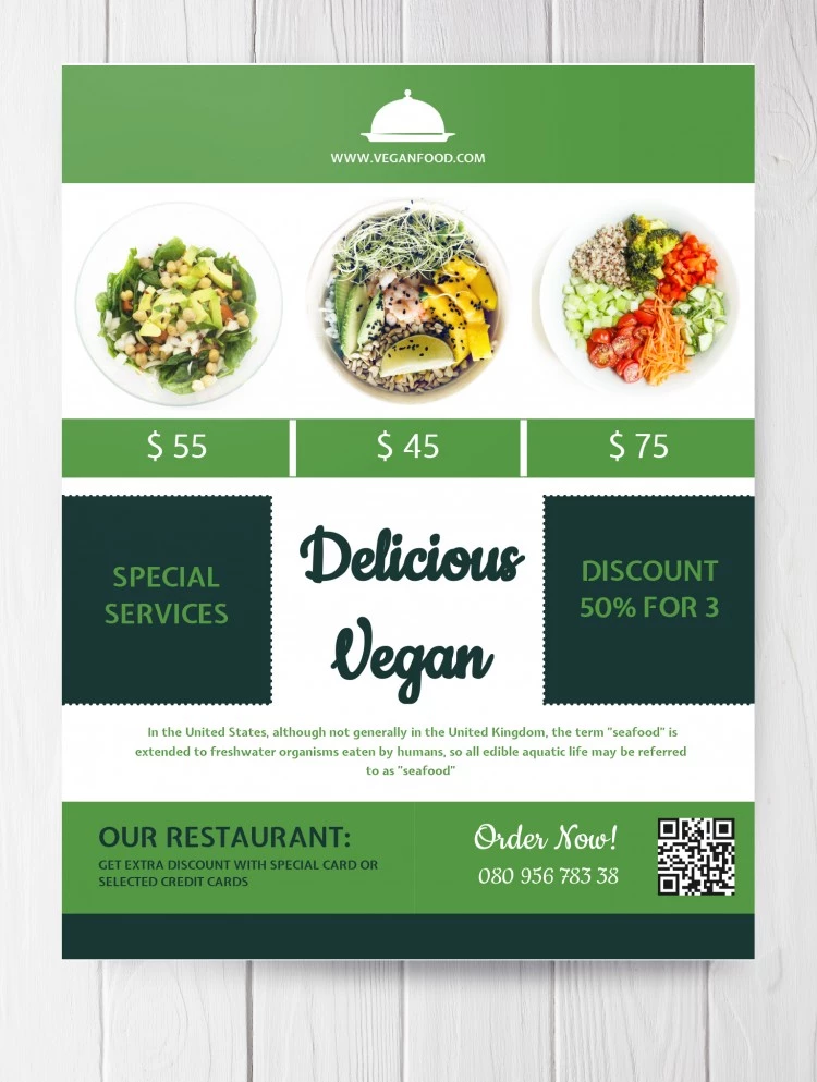 Folleto para restaurante vegano - free Google Docs Template - 10061824