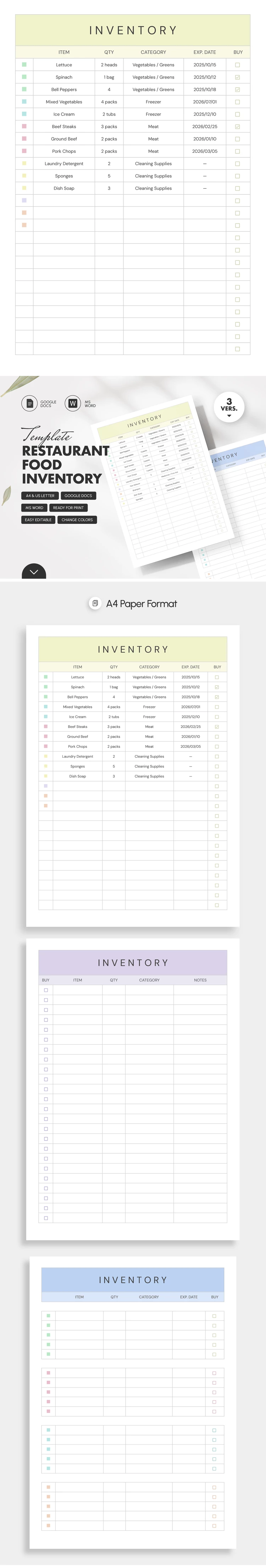 Restaurant Food Inventory Template - free Google Docs Template - 10071818