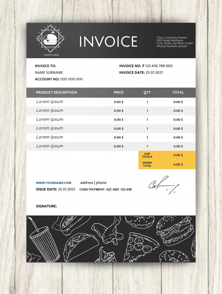Restaurant Invoice - free Google Docs Template - 10061643