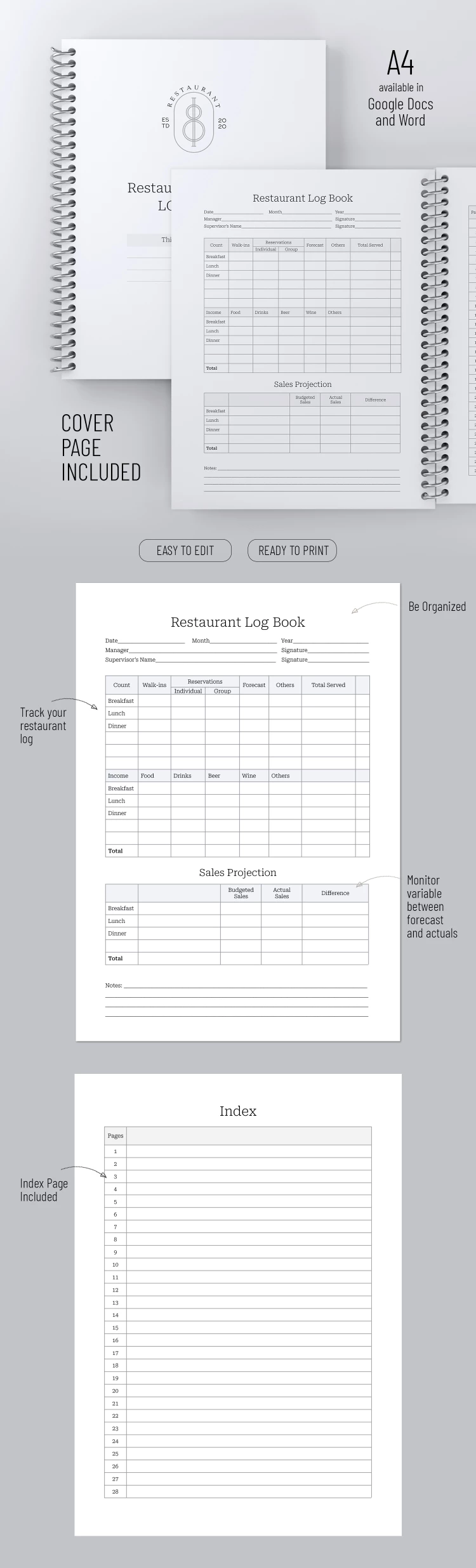 Livro de Registos do Gerente do Restaurante - free Google Docs Template - 10068922