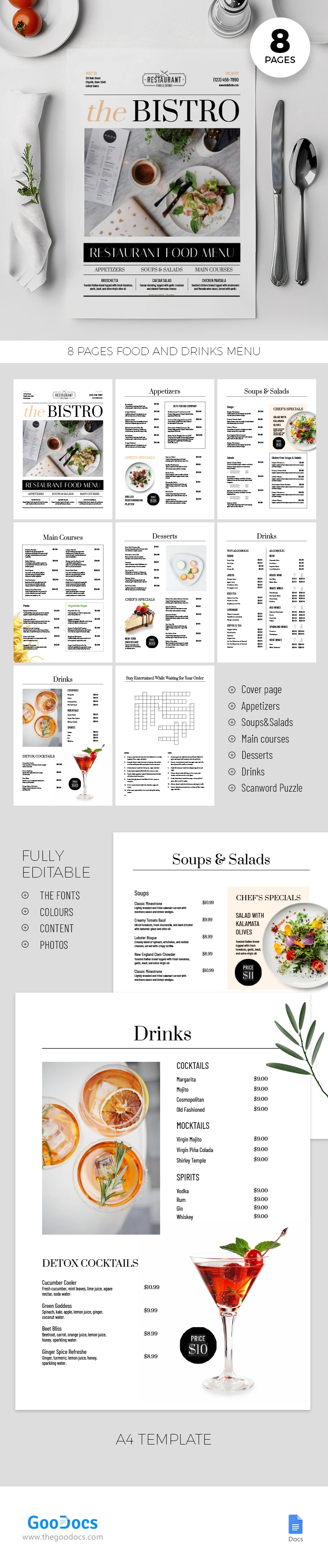 Simple Restaurant Menu - free Google Docs Template - 10068672