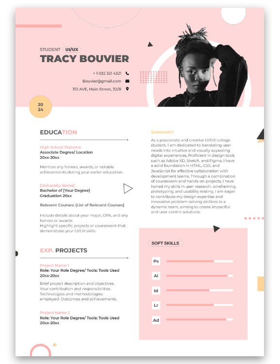 Free Pink College Student Resume Template in Google Docs and Microsoft ...