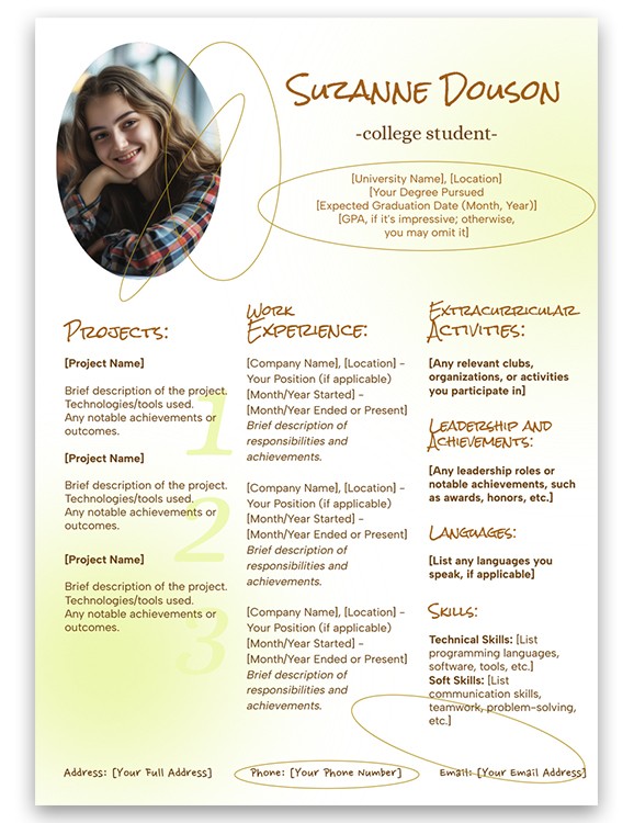 Free Resume for College Student Template in Google Docs and Microsoft ...