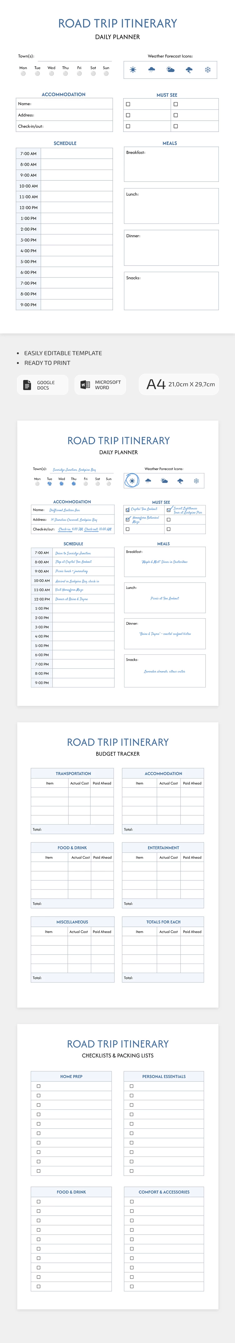 Road Trip Itinerary Template - free Google Docs Template - 10071389