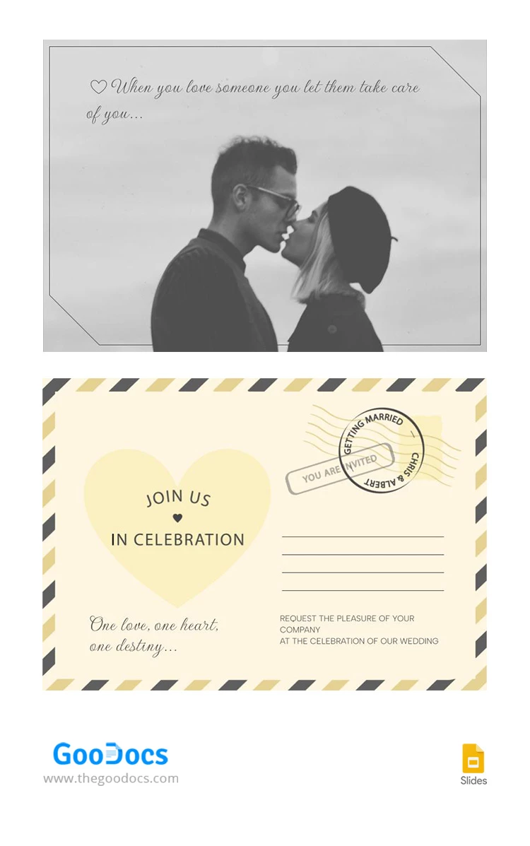 Convite de Casamento Romântico em formato de cartão postal - free Google Docs Template - 10067249