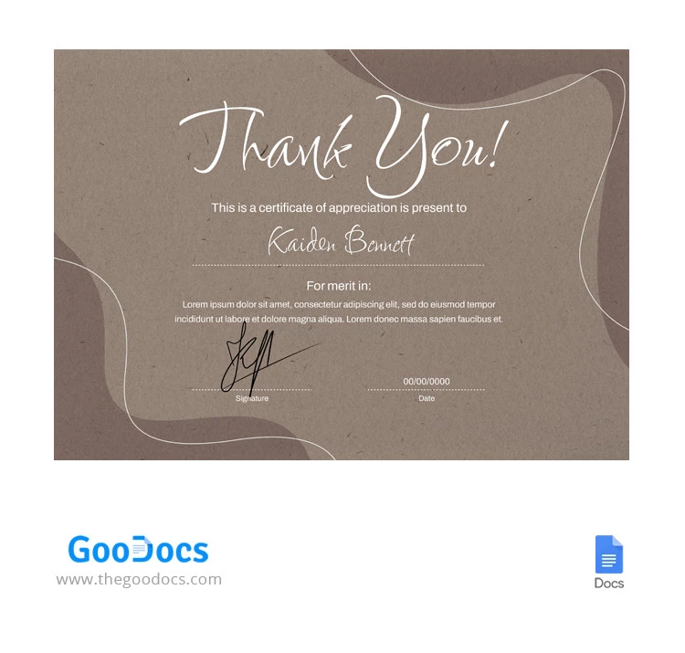 Certificado de Agradecimento Rústico - free Google Docs Template - 10065566