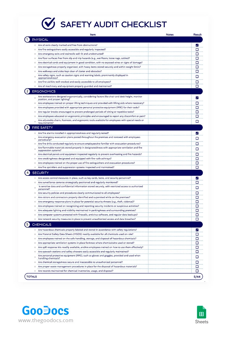 Safety Audit Checklist - free Google Docs Template - 10066384