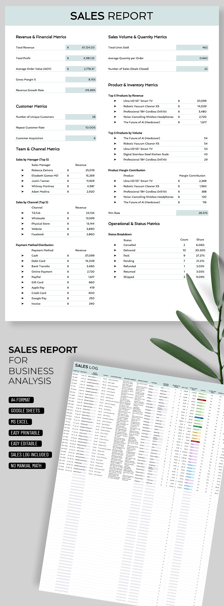 Sales Report Template for Business Analytics - free Google Docs Template - 10072486
