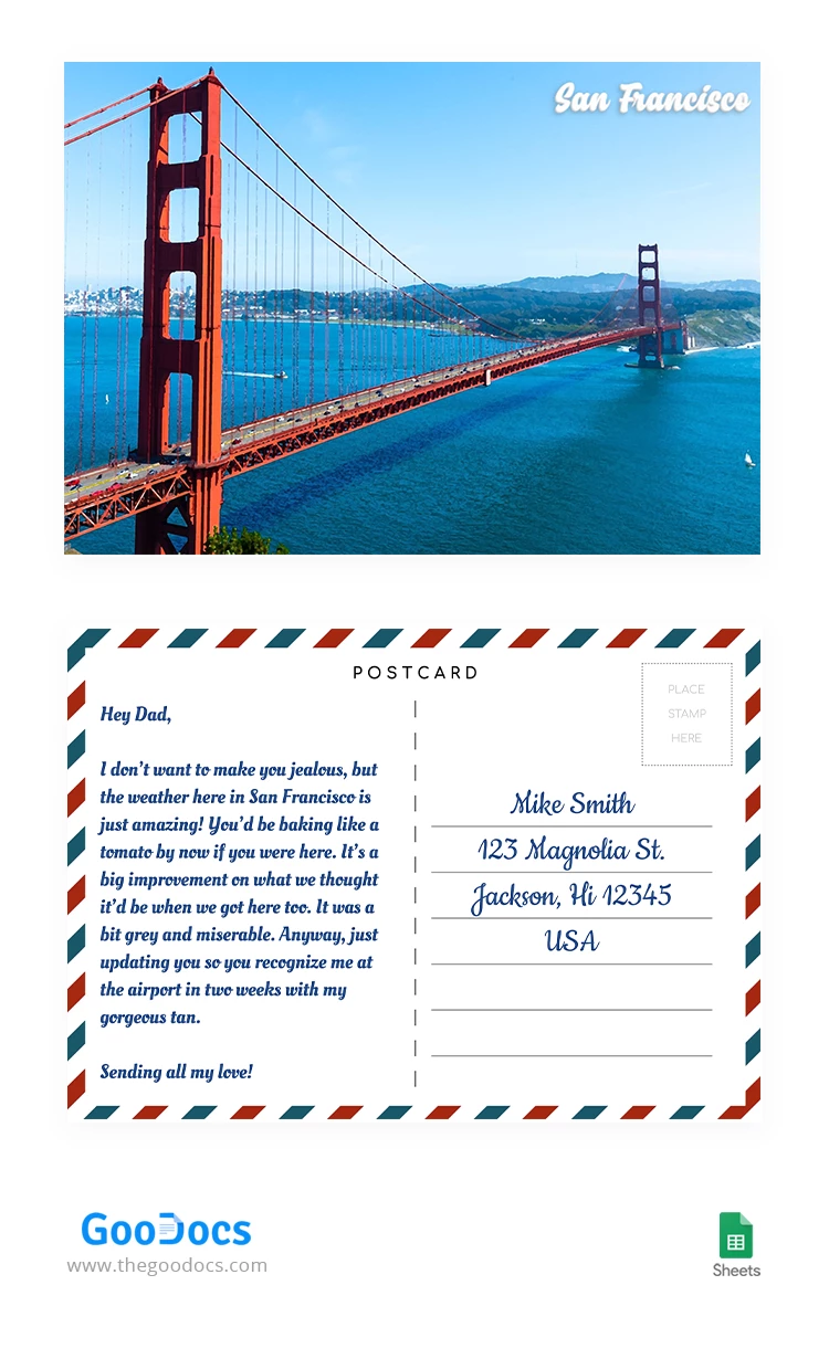Carte postale de San Francisco - free Google Docs Template - 10063827