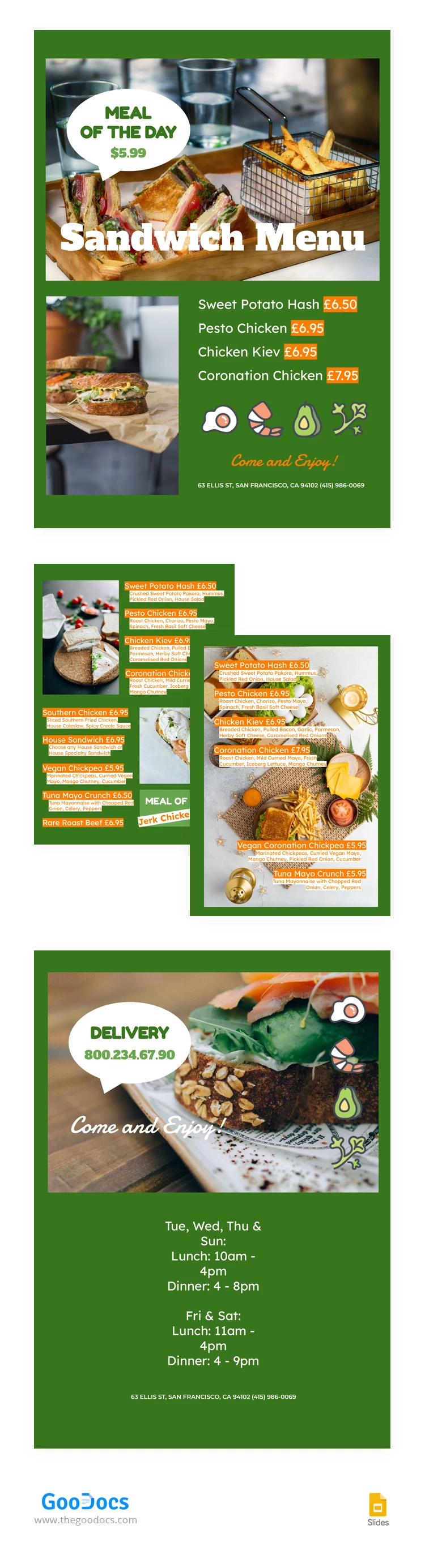 Sandwich Grünes Restaurant Menü - free Google Docs Template - 10067083