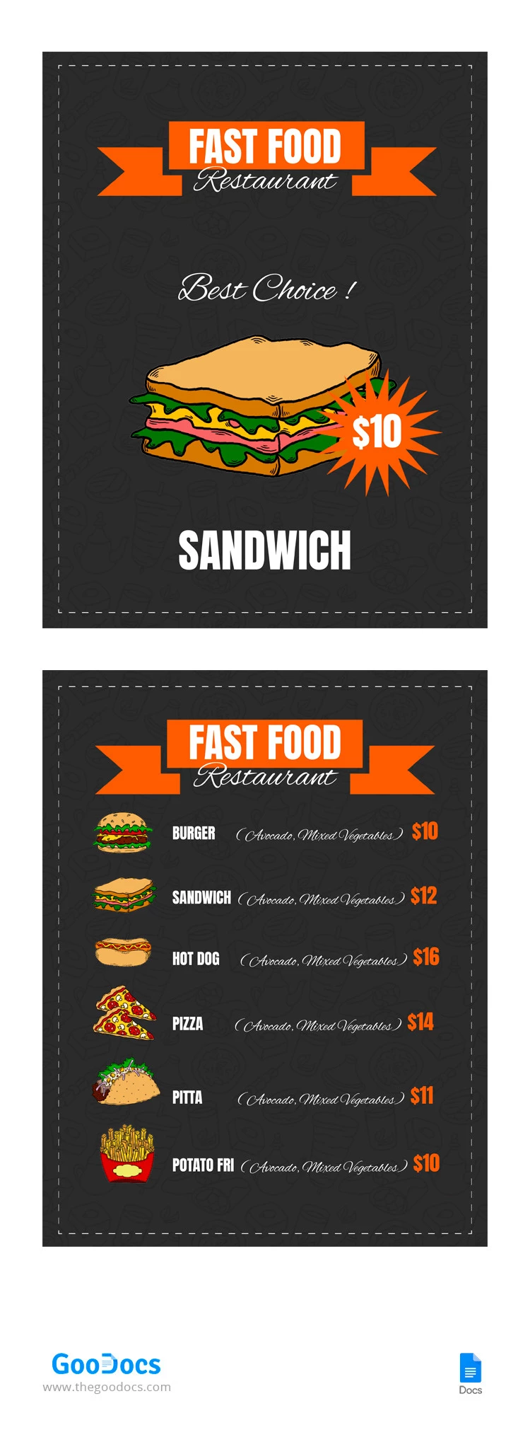 Sandwich-Menü - free Google Docs Template - 10066270