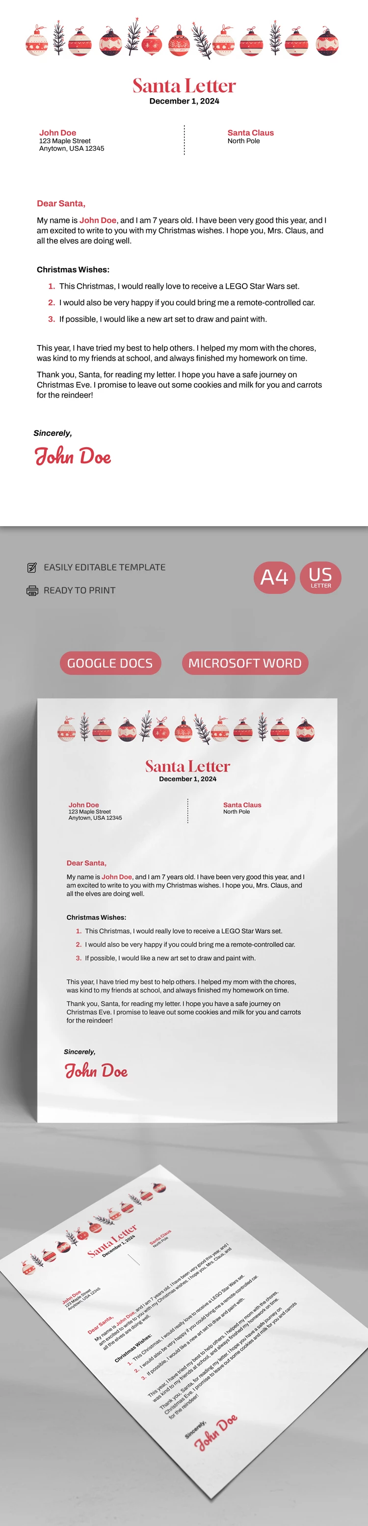 Graziosa letterina di Babbo Natale - free Google Docs Template - 10069258