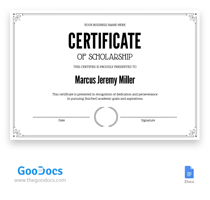 Scholarship Award Certificate - free Google Docs Template - 10068343