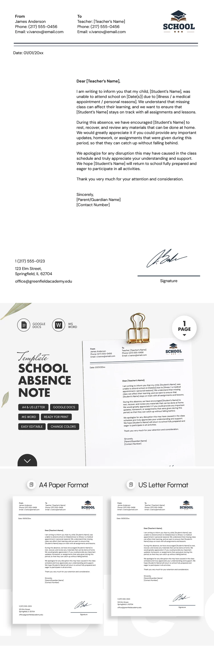 School Absence Note Template - free Google Docs Template - 10072014