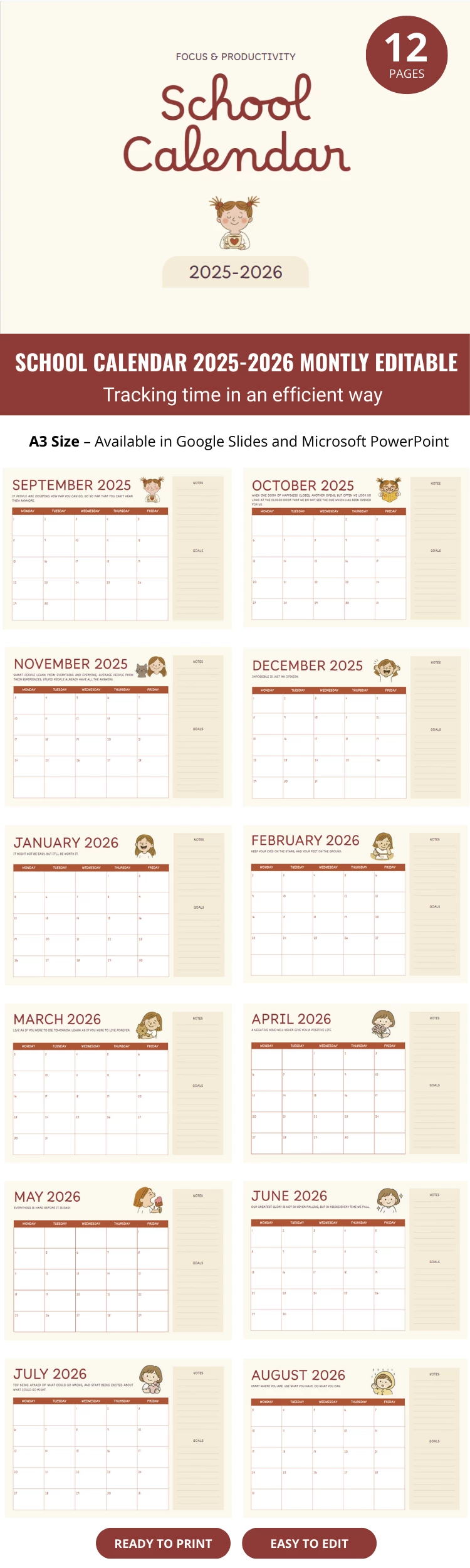 Montly Editable School Calendar 2025-2026 - free Google Docs Template - 10071247 Montly Editable School Calendar 2025-2026 - free Google Docs Template - 10071247