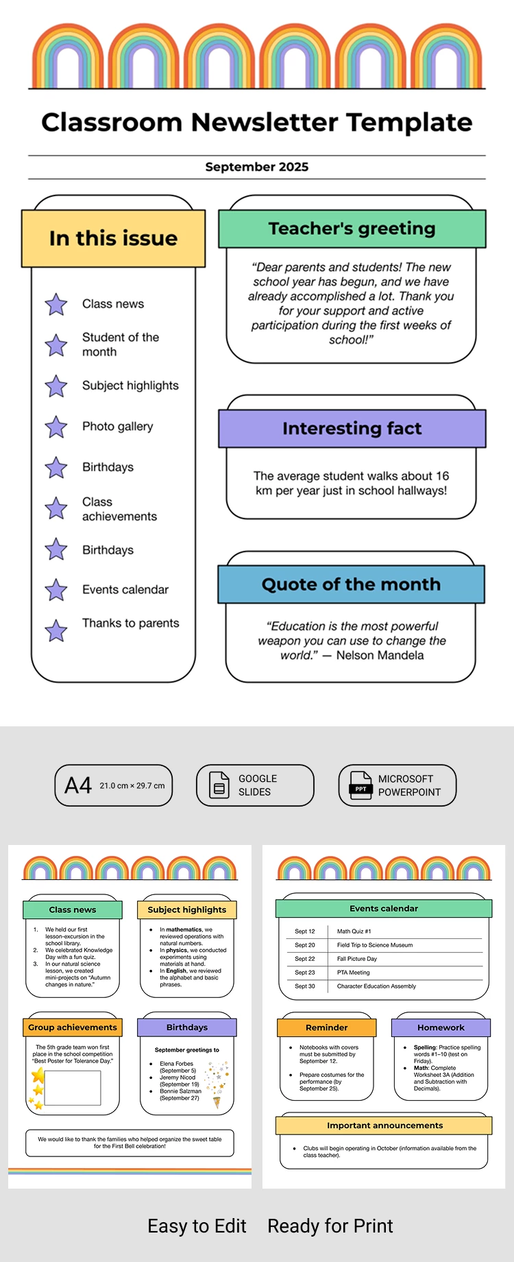 School Classroom Newsletter Template - free Google Docs Template - 10071619