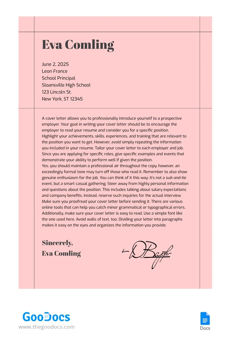 School Cover Letter - free Google Docs Template - 10063421