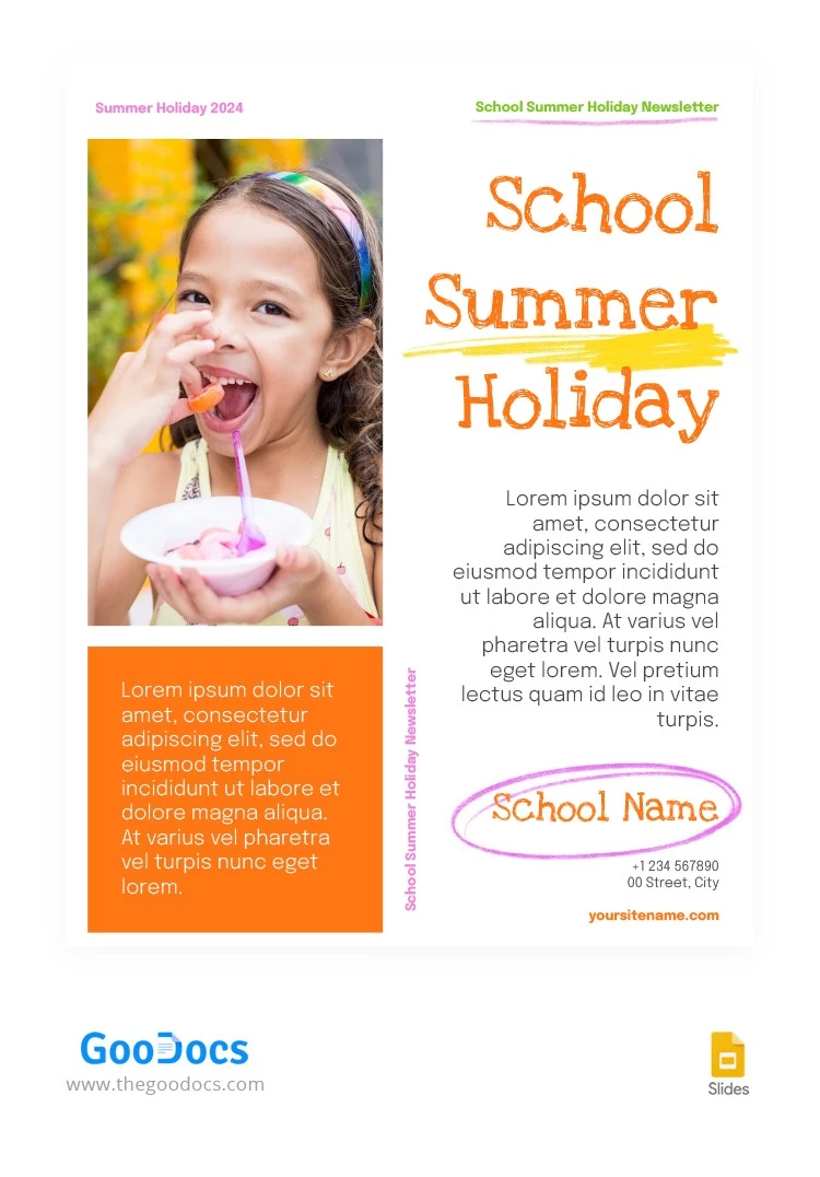 Bulletin de vacances d'été de l'école - free Google Docs Template - 10066117