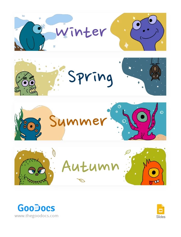 Jahreszeiten-Header mit Monstern - free Google Docs Template - 10063029