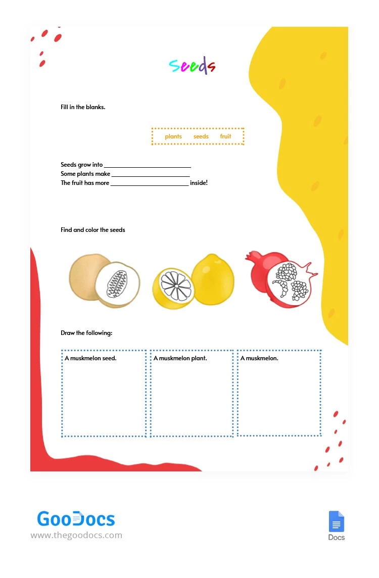 Feuille de travail sur les graines et les fruits. - free Google Docs Template - 10062317