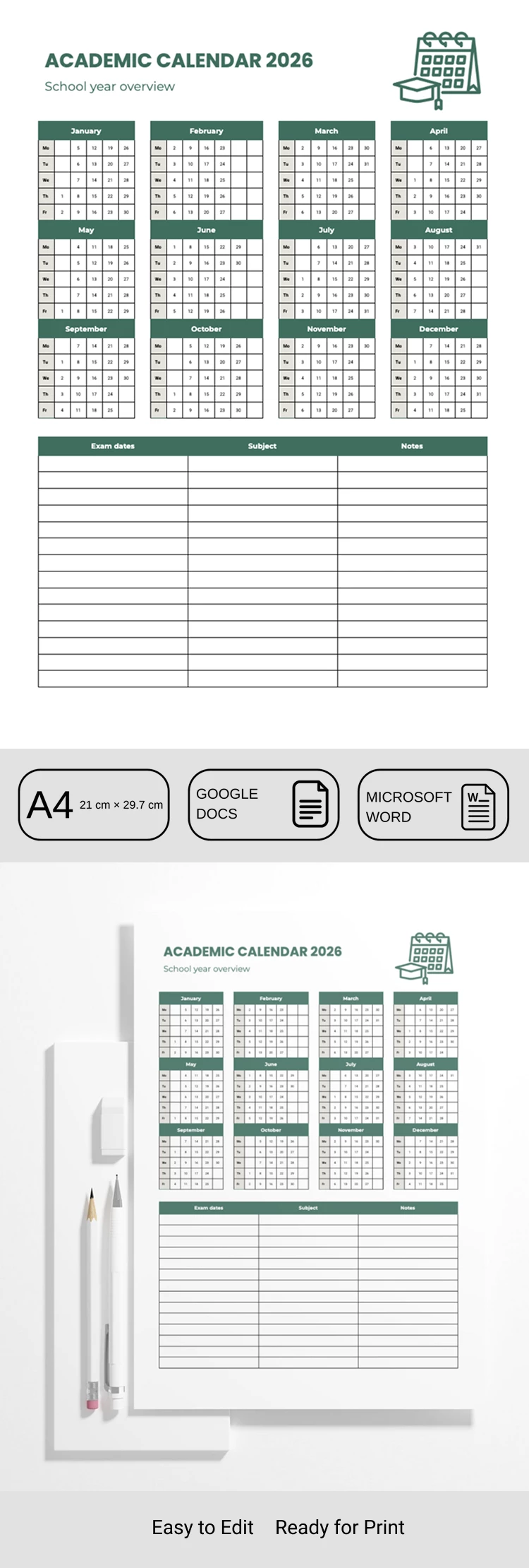 Modèle de calendrier académique du semestre - free Google Docs Template - 10072006