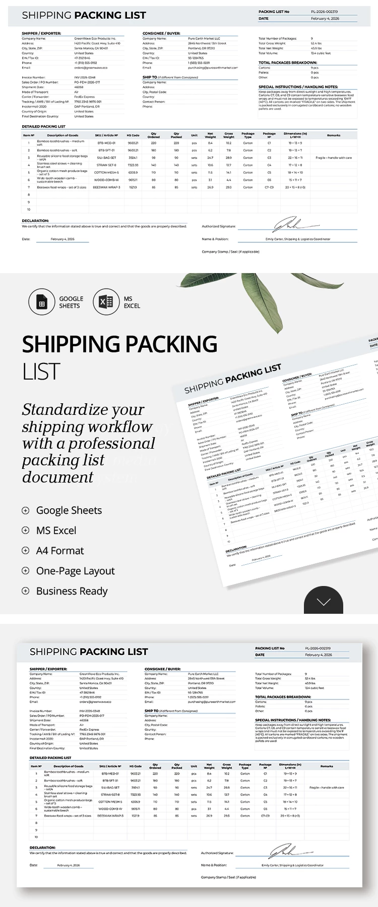 Shipping Packing List Template - free Google Docs Template - 10072689
