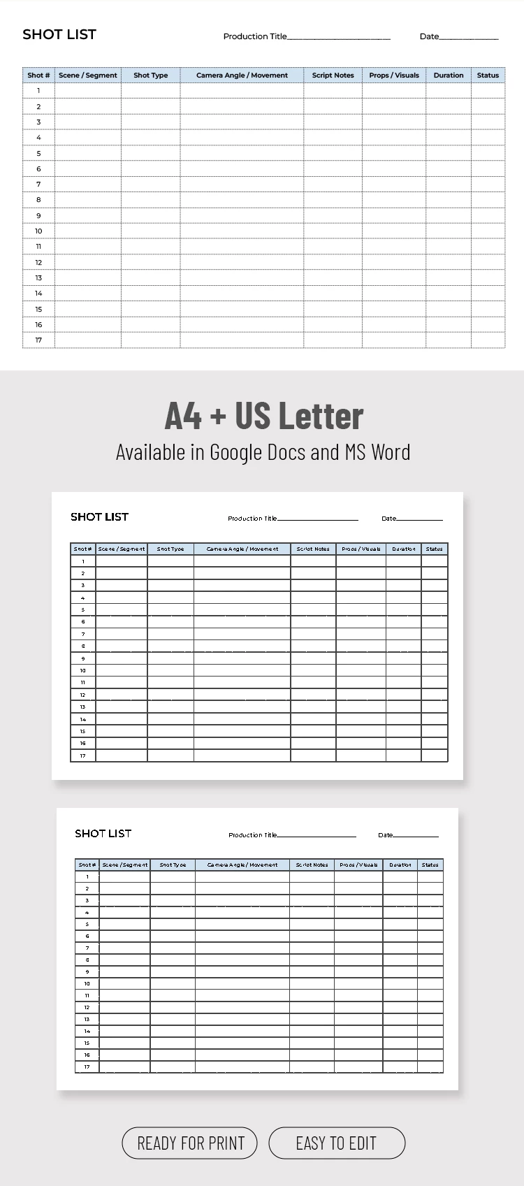 Shot List Template for YouTube Videos - free Google Docs Template - 10071734