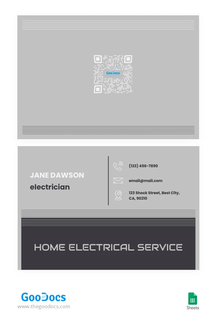 Cartão de visita de eletricista prateado. - free Google Docs Template - 10064304