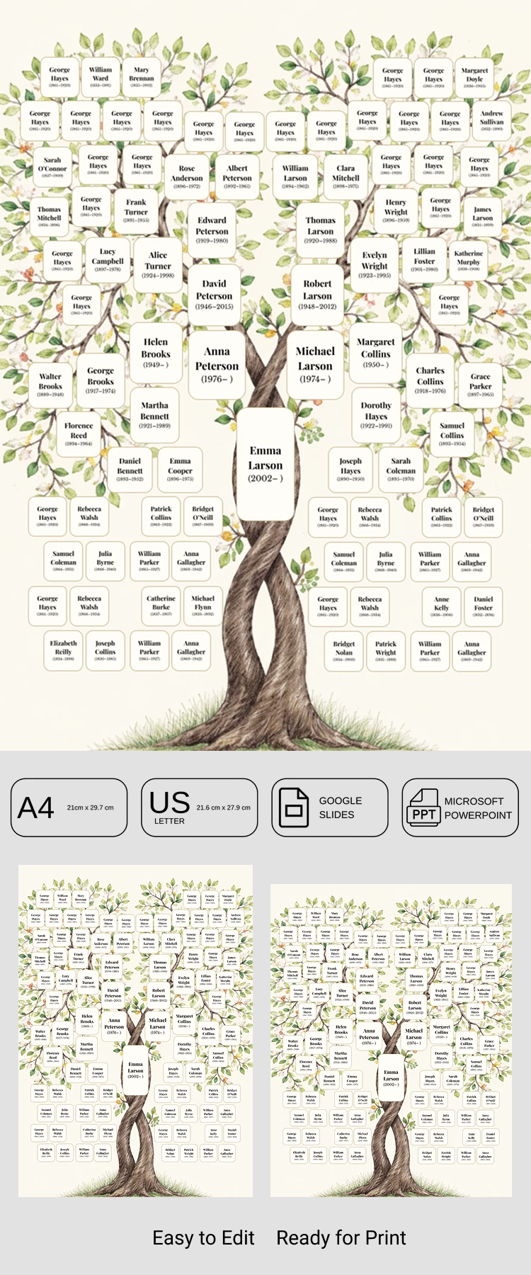 Preview of Simple 7 Generation Family Tree Template for Google Slides and Microsoft PowerPoint