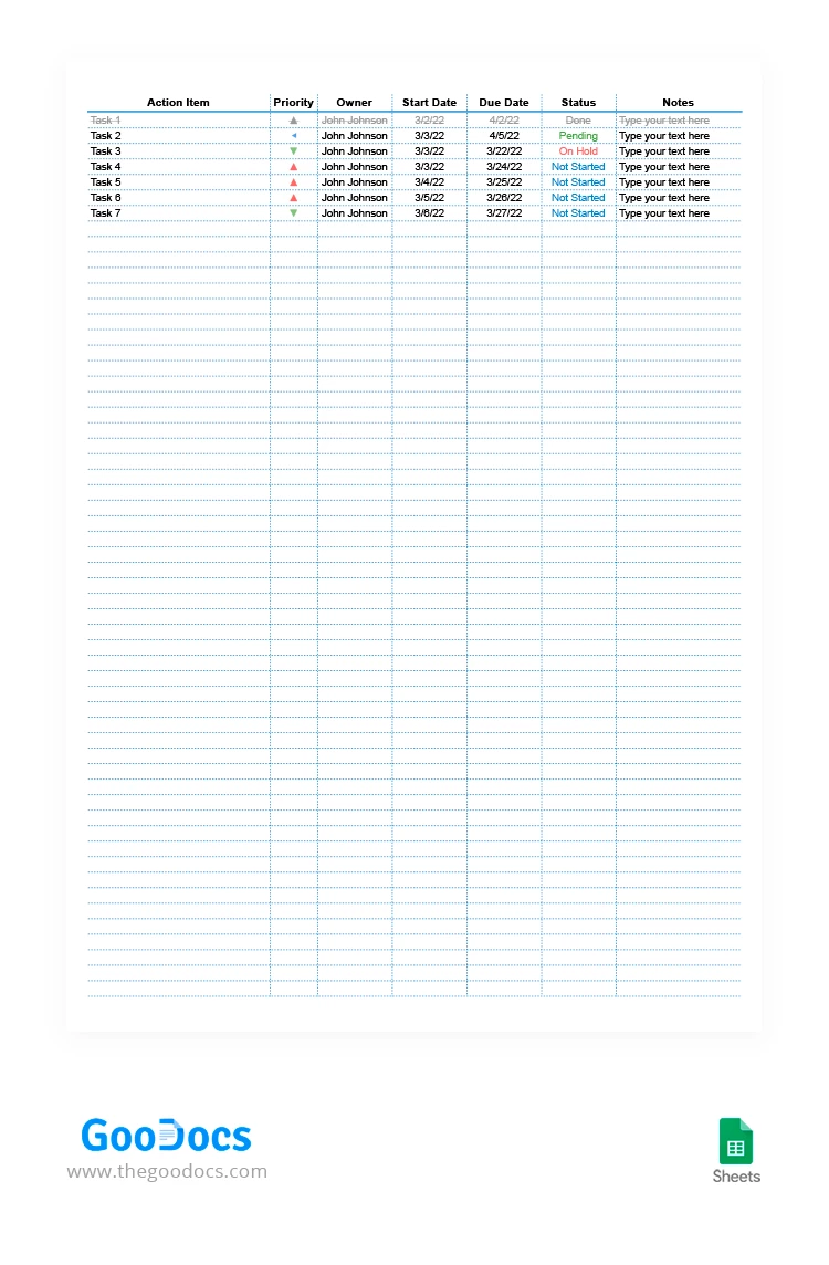 简易行动事项跟踪模板 - free Google Docs Template - 10062266