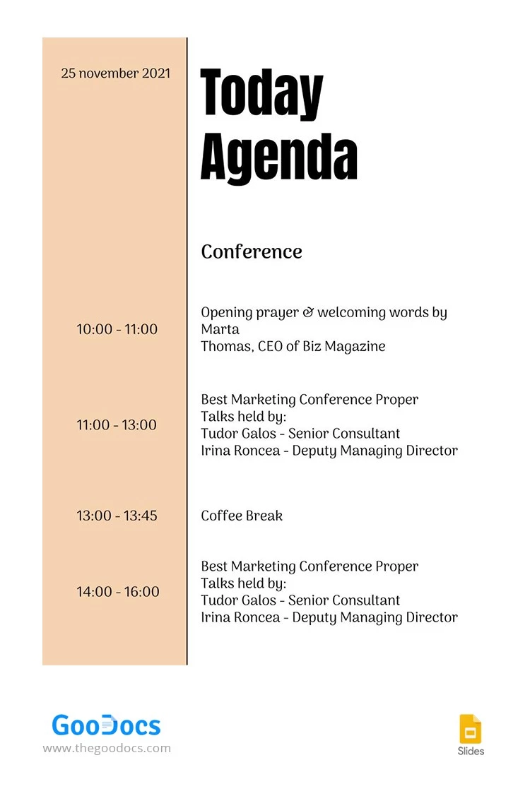 White Basic Conference Agenda - free Google Docs Template - 10062706
