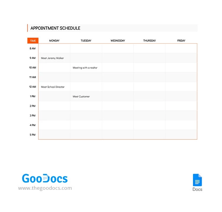Simple Appointment Schedule - free Google Docs Template - 10064919