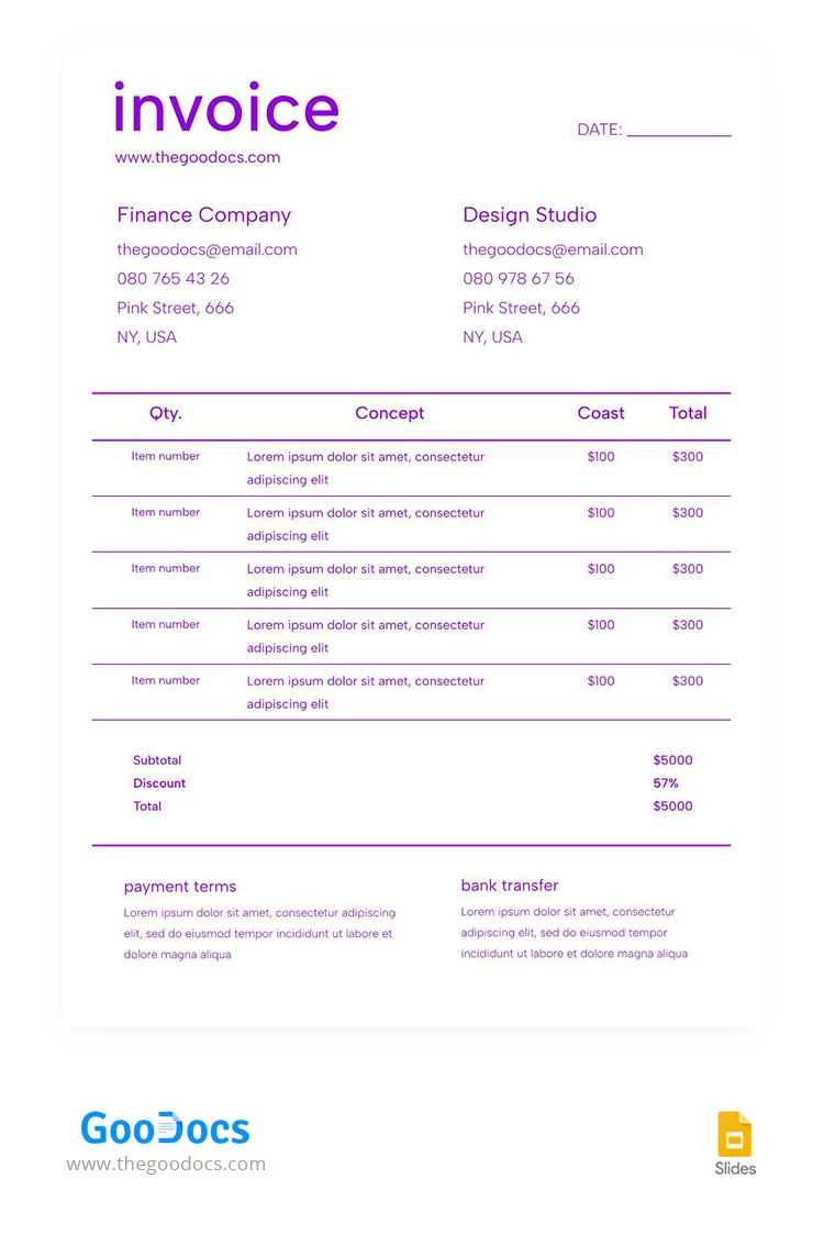 Simple Basic Invoice - free Google Docs Template - 10065410