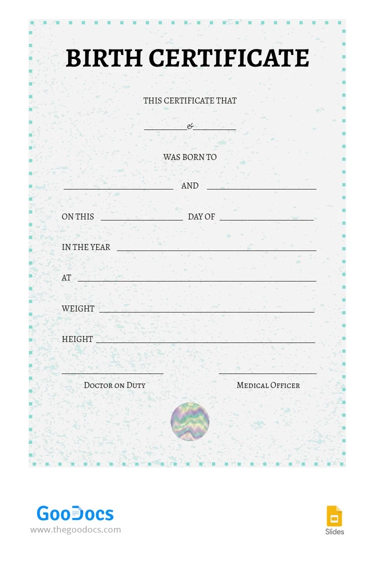 Certificado de Nascimento Simples - free Google Docs Template - 10064256